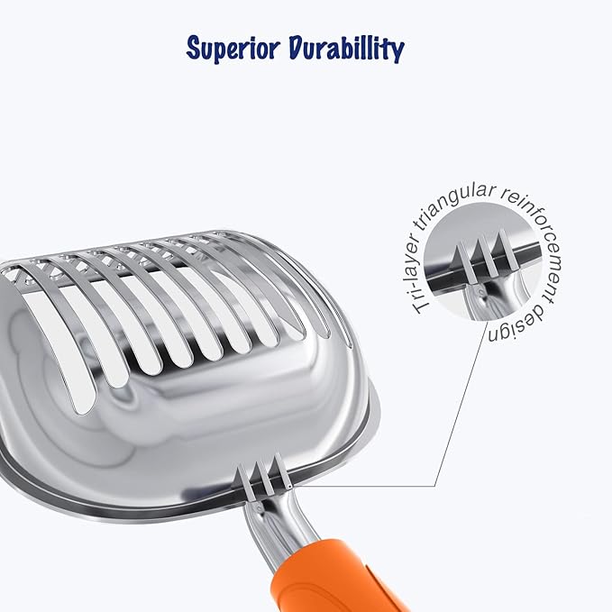 WePet Cat Litter Scoop, Aluminum Alloy Sifter, Kitty Metal Scooper, Deep Shovel, Long Handle, Poop Sifting, Kitten Pooper Lifter, Durable, Heavy Duty, for Litter Box