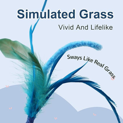 SONGWAY Cat Wand Toys for Indoor Cats - Cat Toy Set with Retractable Teaser Wand and 6 PCS Fairy Feather Toy Refills, Dragonfly Tassel Plush Cat Toys Interactive, Blue