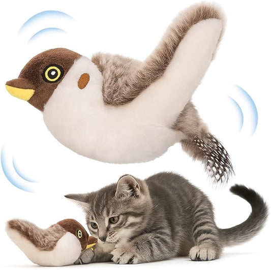 Flying Bird Cat Toy (Not a Flying Toy) – Flappy Bird Cat Toy with Flapping Wings & Chirping Sound, USB Rechargeable Motion-Activated Toy for Indoor Cats