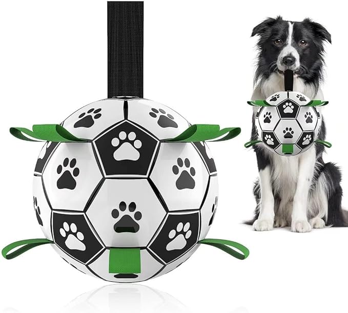 QDAN Dog Toys Dog Balls, World Cup Dog Soccer Ball with Straps, Dog Birthday, Herding Ball, Durable Balls for Small Medium Pet, Puppy Outdoor Toy (6 Inch)