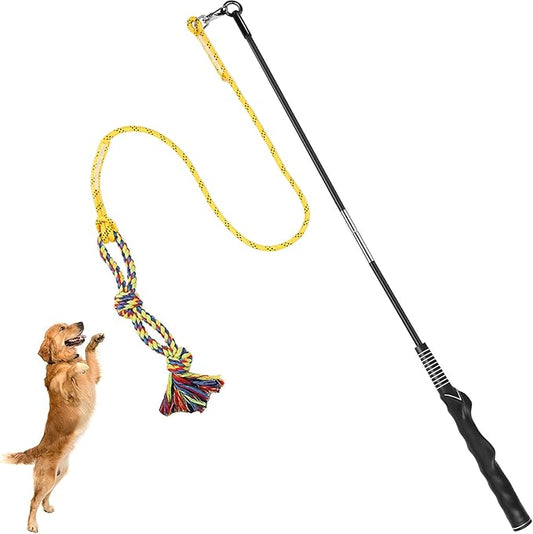 DIBBATU Flirt Pole for Dogs Interactive Dog Toys for Large Medium Small Dogs Chase and Tug of War, Dog Teaser Wand with Lure Chewing Toy for Dog Outdoor Exercise 1 pcs