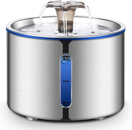BOORCA Cat Water Fountain, 84oz/2.5L Stainless Steel Pet Water Fountain, Automatic Dog Water Dispenser with Water Level Window, Ultra-Quiet Pump, Perfect for Cats, Dogs and Multiple Pets