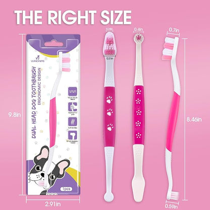 Dog Toothbrush – Newly Upgraded Dual-Head Design with 60° Wavy Bristles – Gently Surrounds Teeth for Deep Cleaning and Plaque Removal – Non-Slip Handle, Ideal for Daily Pet Dental Care (Pink, 2-Pack)