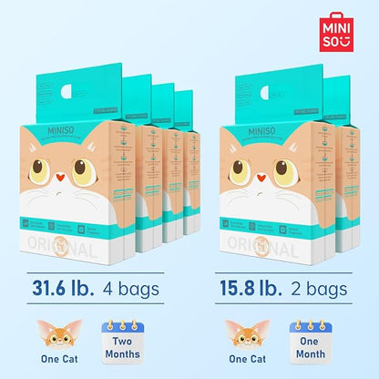 MINISO Clumping Cat Litter, Tofu+Bentonite+Cassava, Odor Control, Rapid Clumping, Water Absorbent and Toilet Flushable, Multi-Cat, Gardenia Style, 15.8lb (2 Pack of 7.9lb Bags)