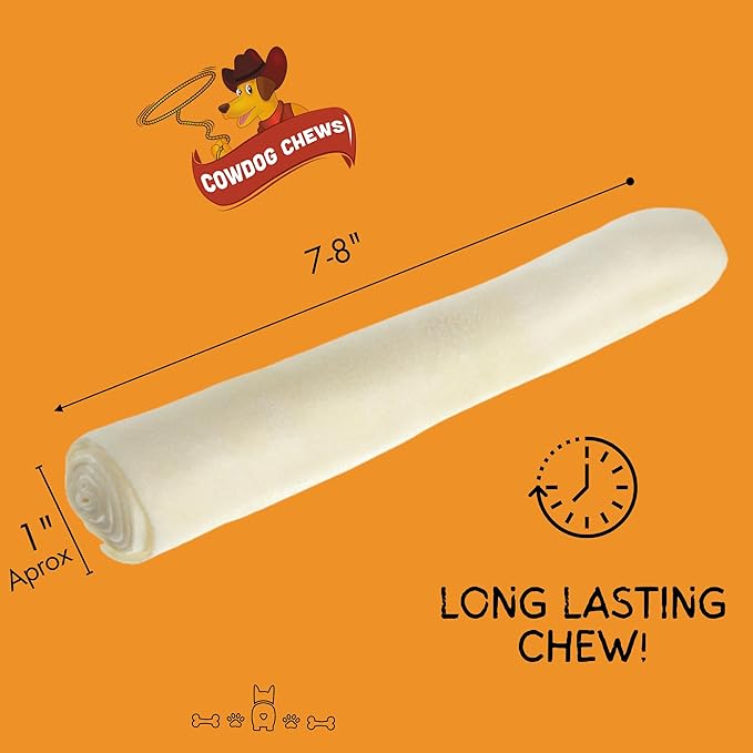 Cowdog Chews Beefhide Roll (7-8 inch) Long Lasting Dog Treat Bone, Great for Dental Health and Aggressive Chewers (80 Count)