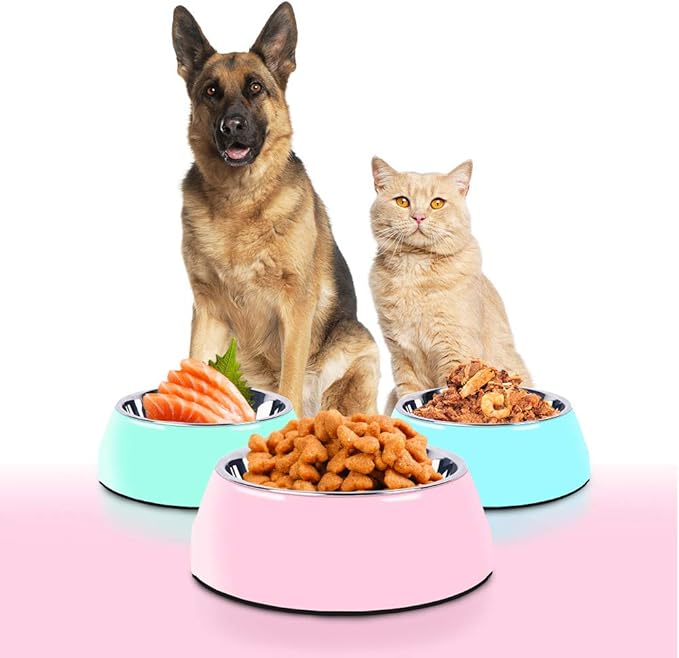Pet Bowls Stainless Steel Dog Cat Pet Bowl Universal Pet Water and Food Bowls 4 Sizes and 5 Colors Available (S, Blue)