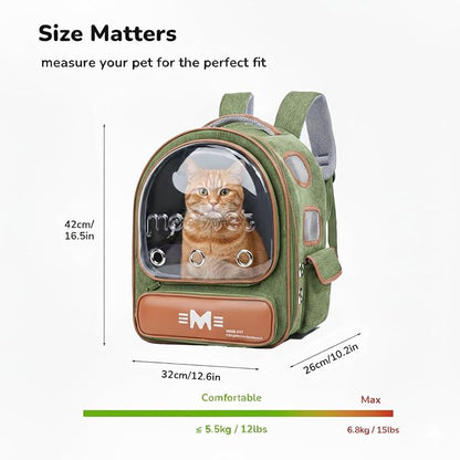 Cat Bubble Backpack Carrier, Clear Pet Bag for Cats and Small Dogs up to 20 Lbs, Great for Outdoor Hiking Camping (Green Orange)