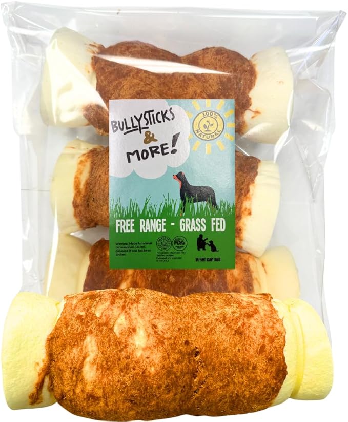 BULLYSTICKS & MORE 5-6" Beef Cheek Rolls for Dogs (Chicken Wrapped - 3 Count) - Beef Cheek Bones for Dogs - Dog Parents Choice - Premium No Hide Rolls