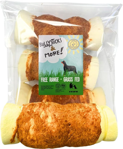 BULLYSTICKS & MORE 5-6" Beef Cheek Rolls for Dogs (Chicken Wrapped - 3 Count) - Beef Cheek Bones for Dogs - Dog Parents Choice - Premium No Hide Rolls