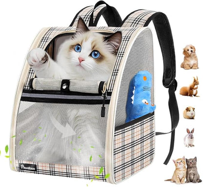 Pawaboo Cat Carrier Backpack, Pet Carrier Backpack for Kitties Small Dogs Puppies, Breathable Cat Bag Carrier, Small Dog Travel Backpack Carrier for Kitten Puppy Bunny, up to 22lbs, Apricot
