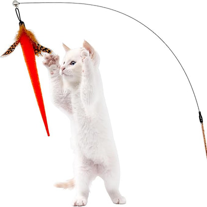 Cat Wand Replacement Feather Worm, 12 Pieces Cat Wand Attachments Assorted Worms Feathers Refill Toy for Indoor Cats