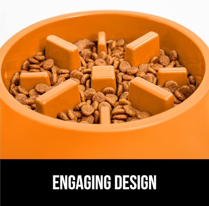 Gorilla Grip Slow Feeder Dog and Cat Bowls, Interactive Puzzle Toy for Dogs and Cats Food Training, Keeps Pets Busy and Prevents Puppy Overeating, Large, Small Breeds, 100% BPA Free, 1 Cup Orange