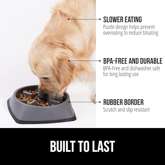 GORILLA GRIP Patent Pending Slow Feeder Dog Bowls, Interactive Puzzle Toy for Dogs and Cats Food Training, Keeps Pets Busy and Prevents Puppy Overeating, All Breeds, 100% BPA Free, 1 Cup, Gray