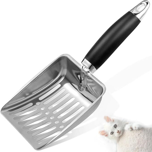 Cat Litter Scoop -Stainless Steel Cat Litter Scoop-Sturdy Mesh Scooper - Upgrade Mesh Shovel-Easy to Clean - Suitable for Cat Litter Box -Black-More