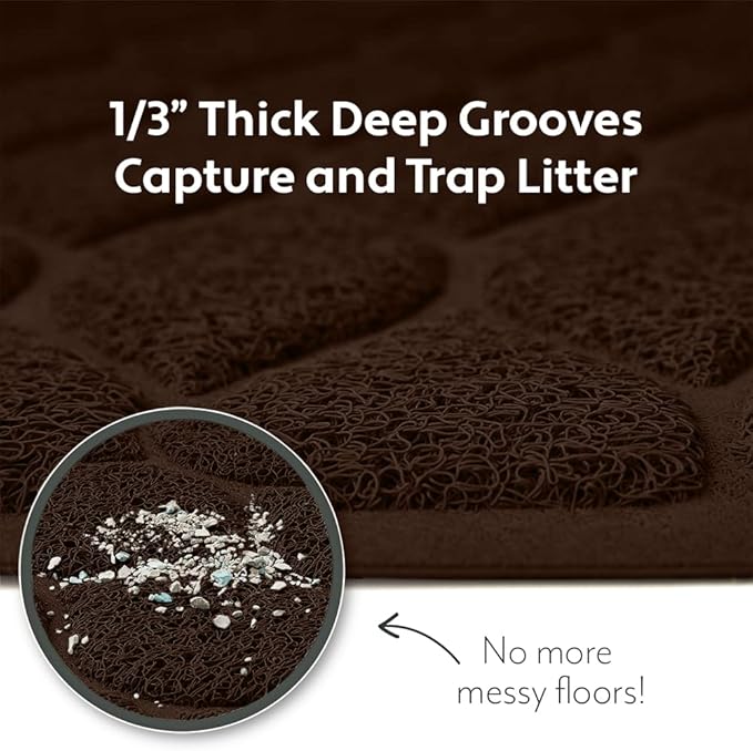 MIGHTY MONKEY Waterproof BPA Free Cat Litter Box Trapping Mat, Easy Clean Floors, Textured Backing, Soft on Sensitive Kitty Paws, Cats Accessories, Less Waste, Stays in Place, 35x23, Chocolate
