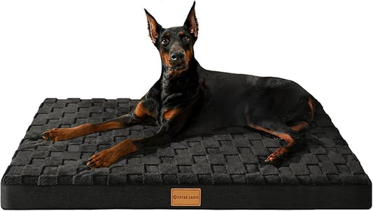 Patas Lague Orthopedic XL Dog Bed Large Sized Dog 42''X28'', Waterproof Soft Comfortable Egg Crate Foam Large Pet Beds Crate Mat with Removable Washable Cover and Nonskid Bottom, Black