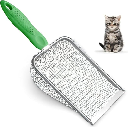Metal Cat Litter Scoop,Sturdy Litter Cleaner Corner Shovel,Stainless Steel Mesh Litter Shovel,Easy to Clean Reptile Terrarium Sand Waste(Green)-Christmas