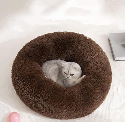 BODISEINT Modern Soft Plush Round Pet Bed for Cats or Small Dogs, Mini Medium Sized Dog Cat Bed Self Warming Autumn Winter Indoor Snooze Sleeping Cozy Kitty Teddy Kennel (20'' D x 8'' H, Chocolate)
