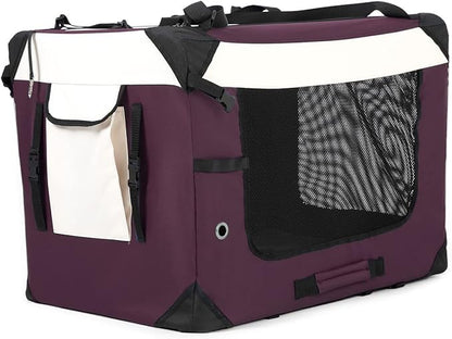 Collapsible Dog Travel Crate,Portable Soft-Sided Pet Carrier Extra Large Cat Carrier with Soft Plush Plush Mat for Indoor and Outdoor,28x20x20in,Purple