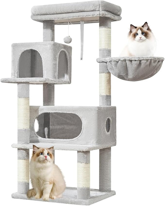 Taoqimiao Cat Tree,49-Inch Cat Tower for Indoor Cats,2 Luxurious cat condo with Adjustable Large Hanging Baskets and Large Luxurious Perch Light Gray MS029LW