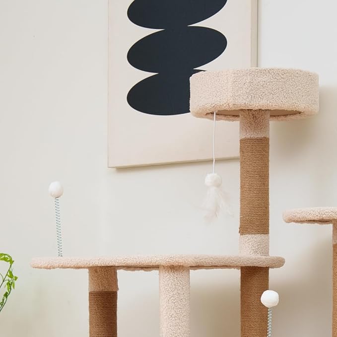 Cat Tree 67in Cat Tower Scratching Post for Cats Tree Tower Furniture for Cats Plush Multi-Level Cat Condo (Beige)