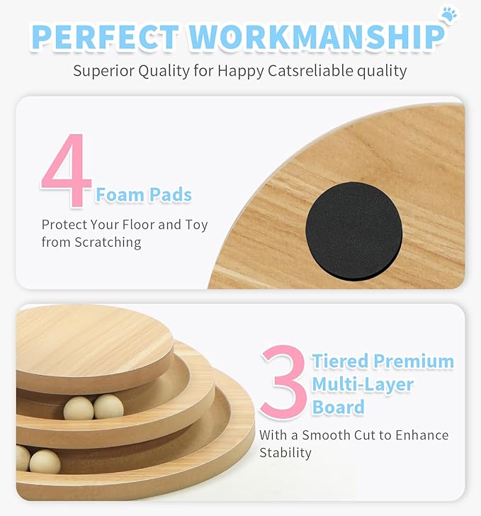 Made4Pets Cat Scratching Post Cat Scratcher Kitten Toys for Indoor Cats Wooden Ball Track Two-Layer Modern Sisal 32" Tall Scratch Post Interactive Toy with Dangling Ball Large Size