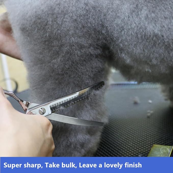 HASHIMOTO Curved Eraser Dog Grooming Scissors, 23 Teeth,7.0 Inch,80% Thinning Rate,Light Weight, Designed for Bulking off Coat Quickly.
