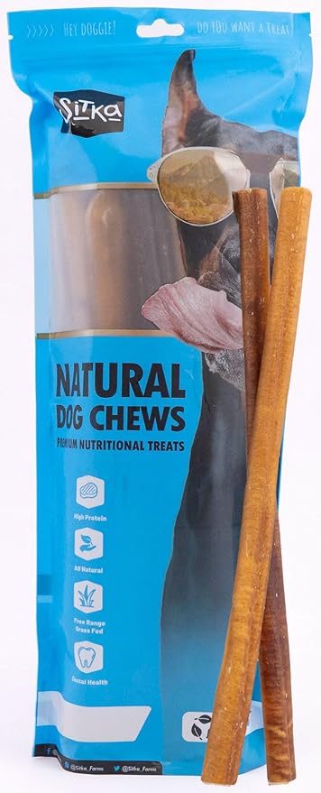 Sitka Farms Bully Sticks Regular 12 inch - 20 Count - All Natural Premium High Protein Long Lasting Dental Treats for Large Medium and Small Dogs - Rawhide Free Sticks for All Breeds
