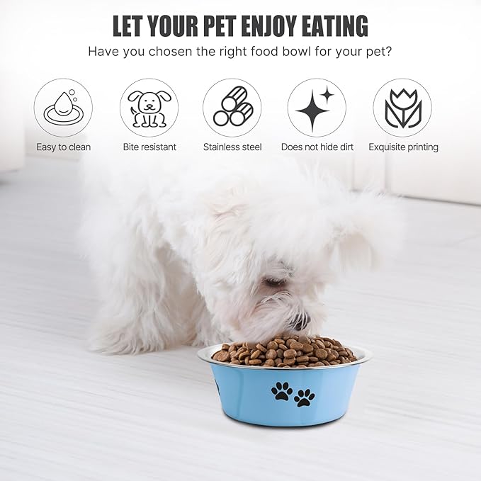 Stainless Steel Dog Bowls, Nonslip Rubber Bottom No Spill Proof Skid Metal Insulated Dog Bowls for Large Medium Small Breed Dogs (Blue, 3.6 Cups/29 OZ)