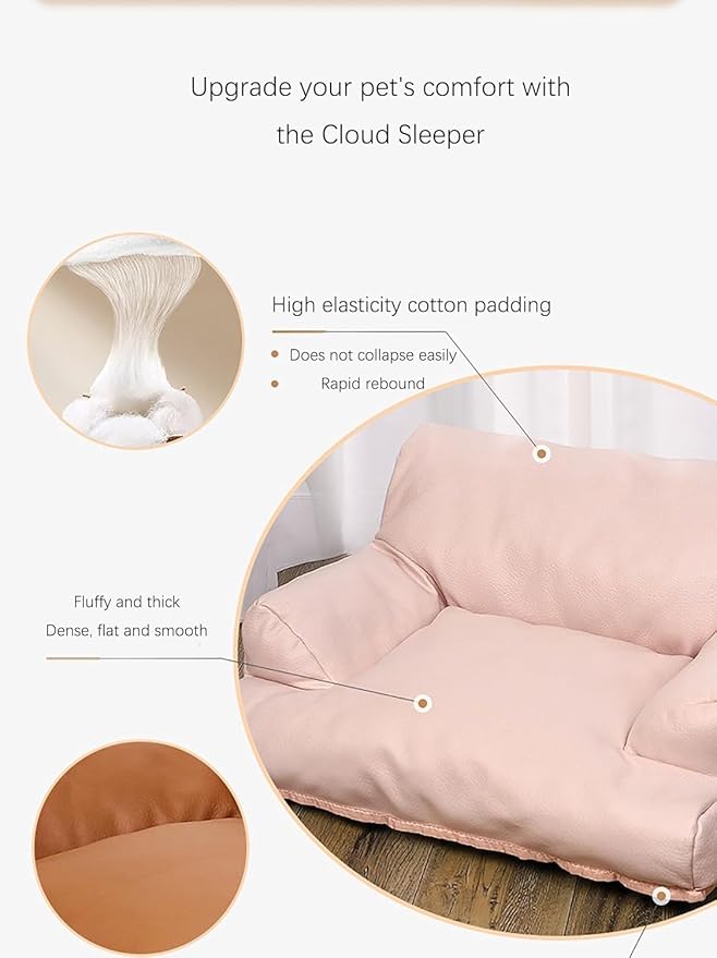 Pet Sofa Bed, Vintage Cat Dog Faux Leather Sofa with Non-Slip Bottom for Dogs Cats (Brown, Large)