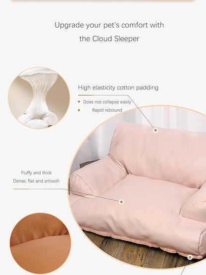 Pet Sofa Bed, Vintage Cat Dog Faux Leather Sofa with Non-Slip Bottom for Dogs Cats (Grey, Large)