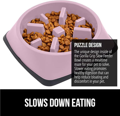 GORILLA GRIP Patent Pending Slow Feeder Dog Bowls, Interactive Puzzle Toy for Dogs and Cats Food Training, Keeps Pets Busy and Prevents Puppy Overeating, All Breeds, 100% BPA Free, 2 Cup, Pink