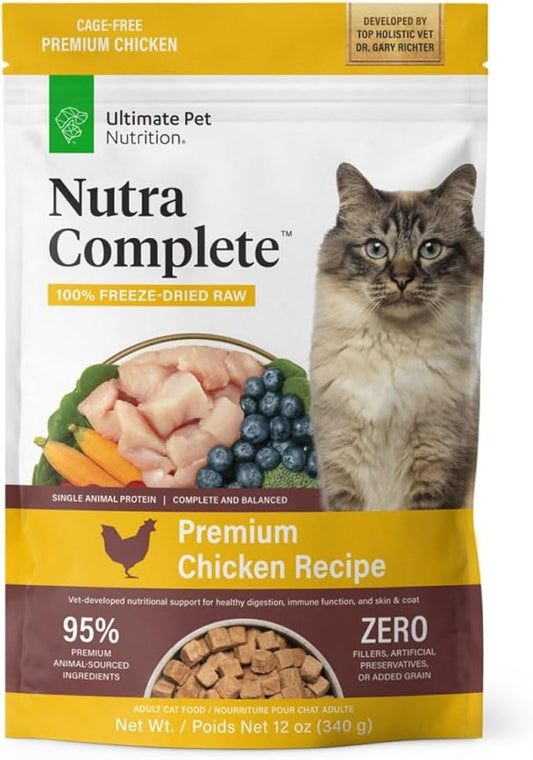 ULTIMATE PET NUTRITION Nutra Complete Premium Chicken Cat Food - Freeze Dried Chicken Feline Food (12 Oz)