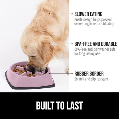 GORILLA GRIP Patent Pending Slow Feeder Dog Bowls, Interactive Puzzle Toy for Dogs and Cats Food Training, Keeps Pets Busy and Prevents Puppy Overeating, All Breeds, 100% BPA Free, 2 Cup, Pink