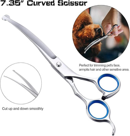 6 in 1 Dog Grooming Scissors for Dogs with Safety Round Tips, Curved Dog Grooming Scissors,Professional Pet Shears Set for Dogs and Cats, Blue