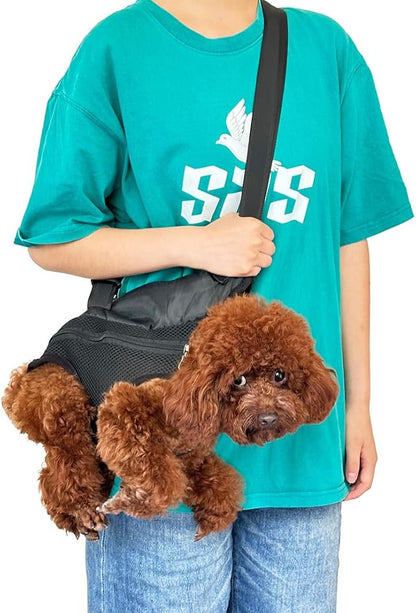 Pet Dog Carrier Backpack, Portable Breathable Mesh Chest Carrier, Polyester Woven Double Shoulder Pet Bag for Outdoor Adventures (Black, Large)