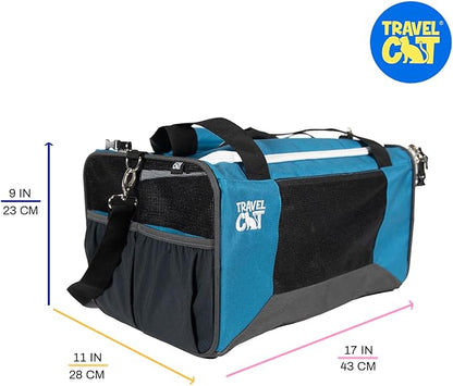 Travel Cat The Odyssey Soft Cat Carrier - Portable Comfort Soft Sided Travel Carrier for Small, Medium Cat, Kitten up to 20 LBs - Pet Travel Carrier Backpack with Shoulder Strap (Blue)