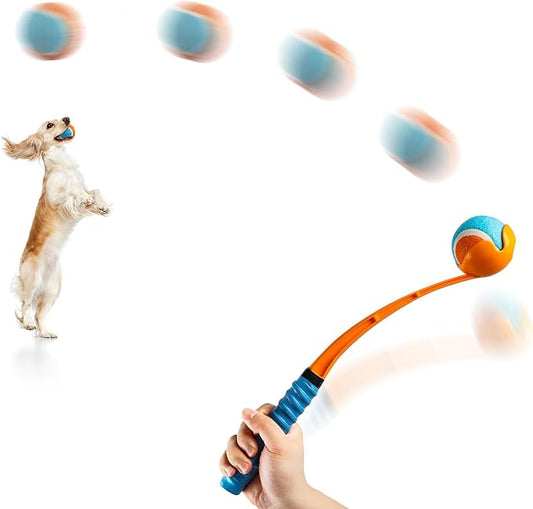 ALL FOR PAWS 19" Dog Ball Thrower, Tennis Ball Fetch Thrower for Dogs, Dog Ball Launcher Toy for Medium & Large Dog, Upgraded Soft and Comfortable Tennis Fetch Handle, 2.5 Inch Ball Included