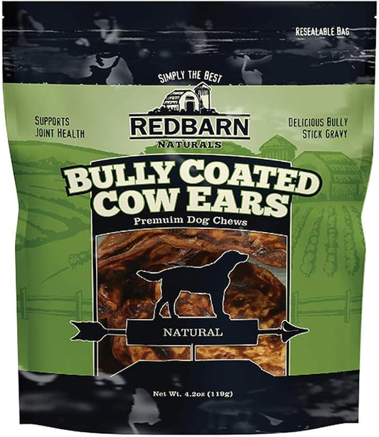 Redbarn Pet Products All-Natural Bully Coated Cow Ears Chews for Dogs - Premium Crunchy Dental Treats with Chondroitin for Joint Health - Made in USA with No Artificial Ingredients - 4.2 oz Bag