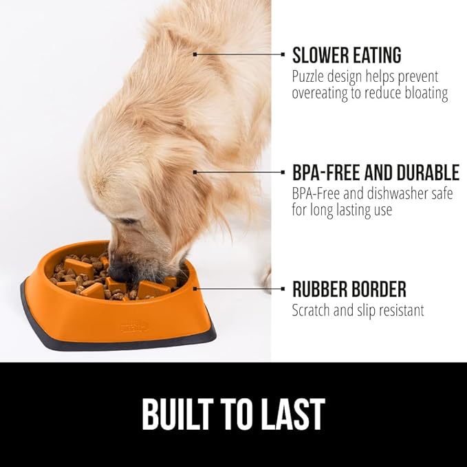 GORILLA GRIP Patent Pending Slow Feeder Dog Bowls, 4 Cup Interactive Puzzle Toy for Dogs and Cats Food Training, Keeps Pets Busy and Prevents Puppy Overeating, All Breeds, 100% BPA Free, Orange