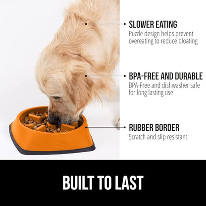 GORILLA GRIP Patent Pending Slow Feeder Dog Bowls, 4 Cup Interactive Puzzle Toy for Dogs and Cats Food Training, Keeps Pets Busy and Prevents Puppy Overeating, All Breeds, 100% BPA Free, Orange