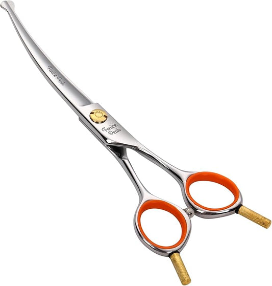 Fenice Peak 5'' Small Curved Scissors Lightweight Dog Cat Grooming Scissors with Safety Round Tip JP440C Stainless Steel Sharp Blades for Body Facial Nose Ear and Paw Hair Easy Use