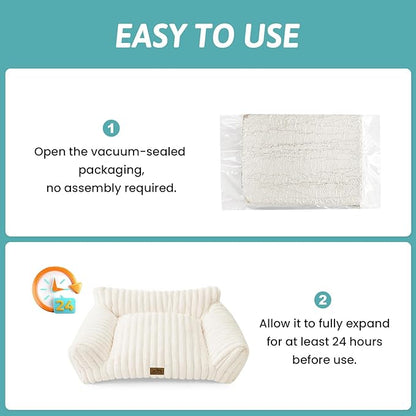 Cute Cat Couch, Premium Plush Faux Fur Pet Couch Bed, Ultra-Soft Pet Furniture for Cats & Small Dogs (Cream, M: 31.5''x23.5'')