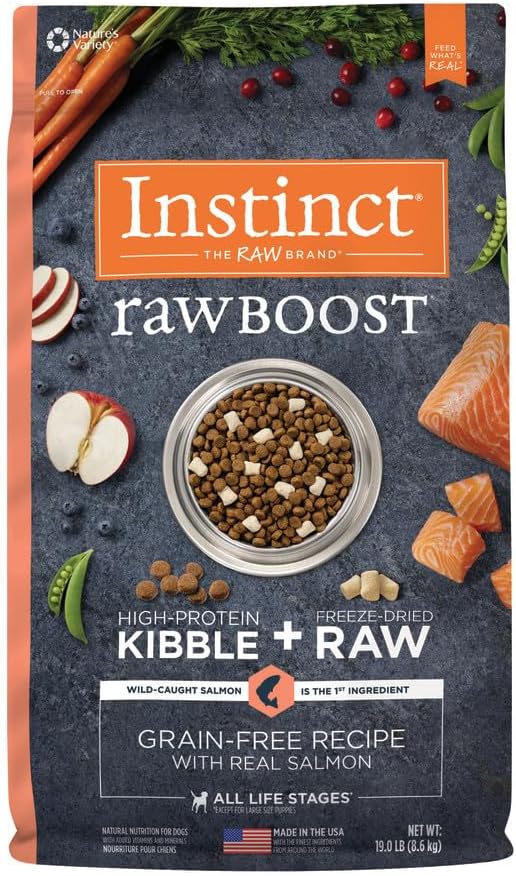 Instinct Raw Boost, Natural Dry Dog Food with Freeze Dried Pieces, High Protein, Grain Free Recipe - Real Salmon, 19 lb. Bag