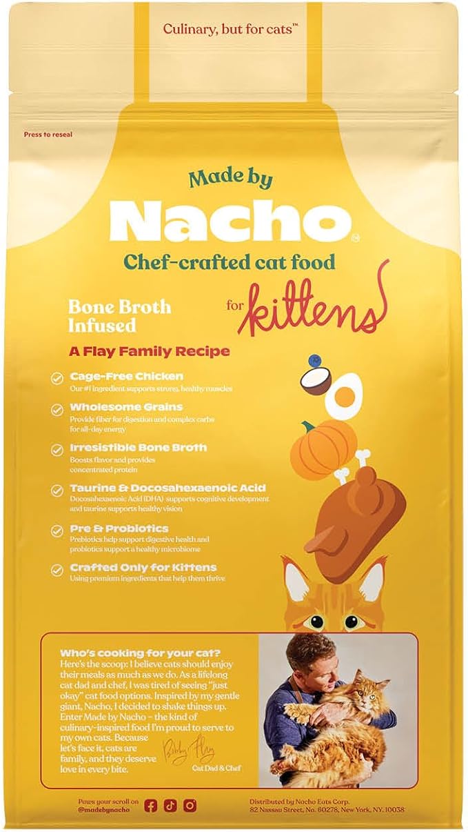 Made by Nacho Kitten Dry Kibble Infused with Bone Broth, Healthy High Protein Cat Food, Cage-Free Chicken and Chicken Liver, 2lb Bag