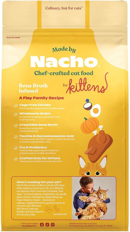 Made by Nacho Kitten Dry Kibble Infused with Bone Broth, Healthy High Protein Cat Food, Cage-Free Chicken and Chicken Liver, 2lb Bag