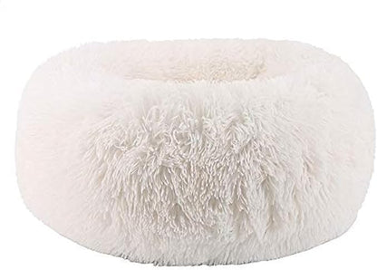 BODISEINT Modern Soft Plush Round Pet Bed for Cats or Small Dogs, Mini Medium Sized Dog Cat Bed Self Warming Autumn Winter Indoor Snooze Sleeping Cozy Kitty Teddy Kennel (20” D x 8'' H, White)