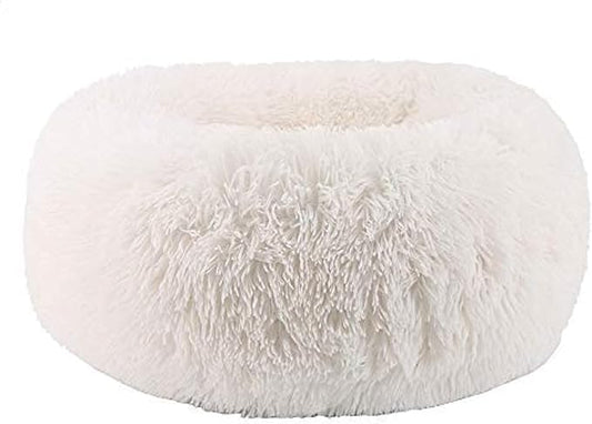 BODISEINT Modern Soft Plush Round Pet Bed for Cats or Small Dogs, Mini Medium Sized Dog Cat Bed Self Warming Autumn Winter Indoor Snooze Sleeping Cozy Kitty Teddy Kennel (20” D x 8'' H, White)