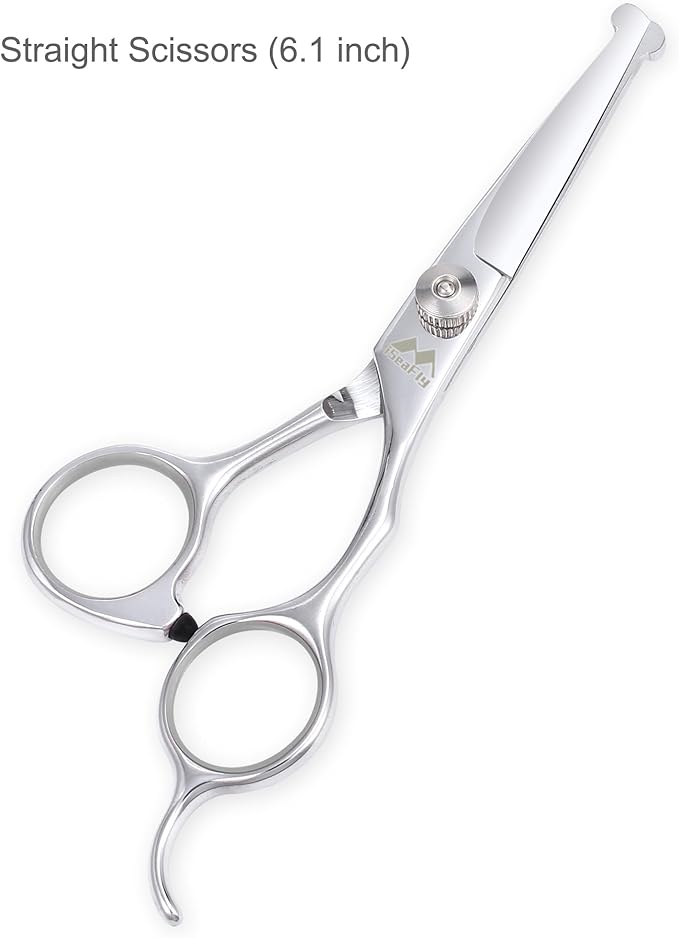 Dog Grooming Scissors Kit with Round Tip, 6 in 1 Cat Dog Scissors, Stainless Steel Pet Grooming Shears, Straight, Curved, Thinning Shears, Comb for Full Body, Face, Nose, Ear & Paw