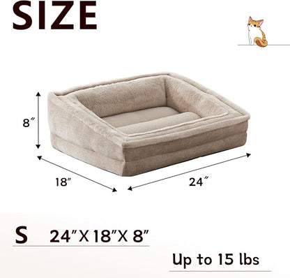 Cat Couch for Pets, Washable Cat Beds for Indoor Cats, Super Soft Plush Supportive Dog Couch Bed for Puppy and Kitten with Anti-Slip Bottom, 24inch, Beige